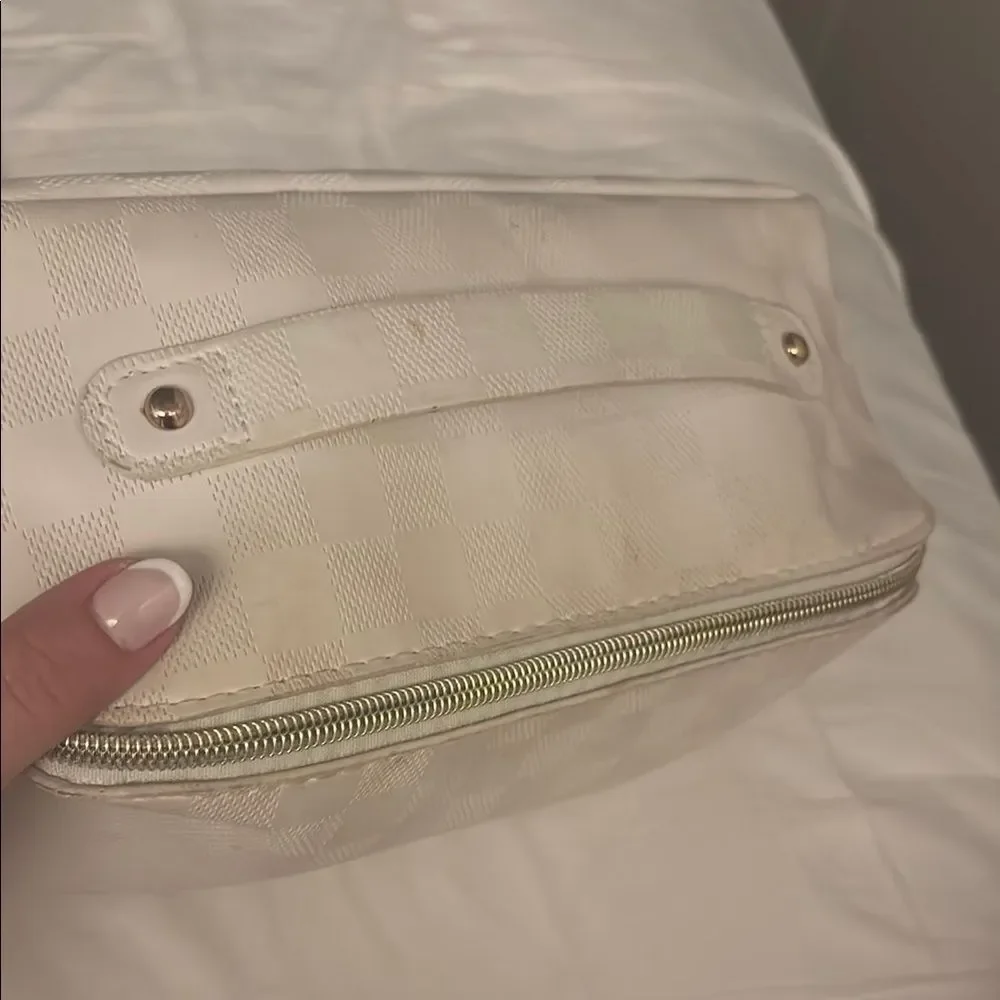 Elegant Cream Checkered Women's travel toiletry Bag